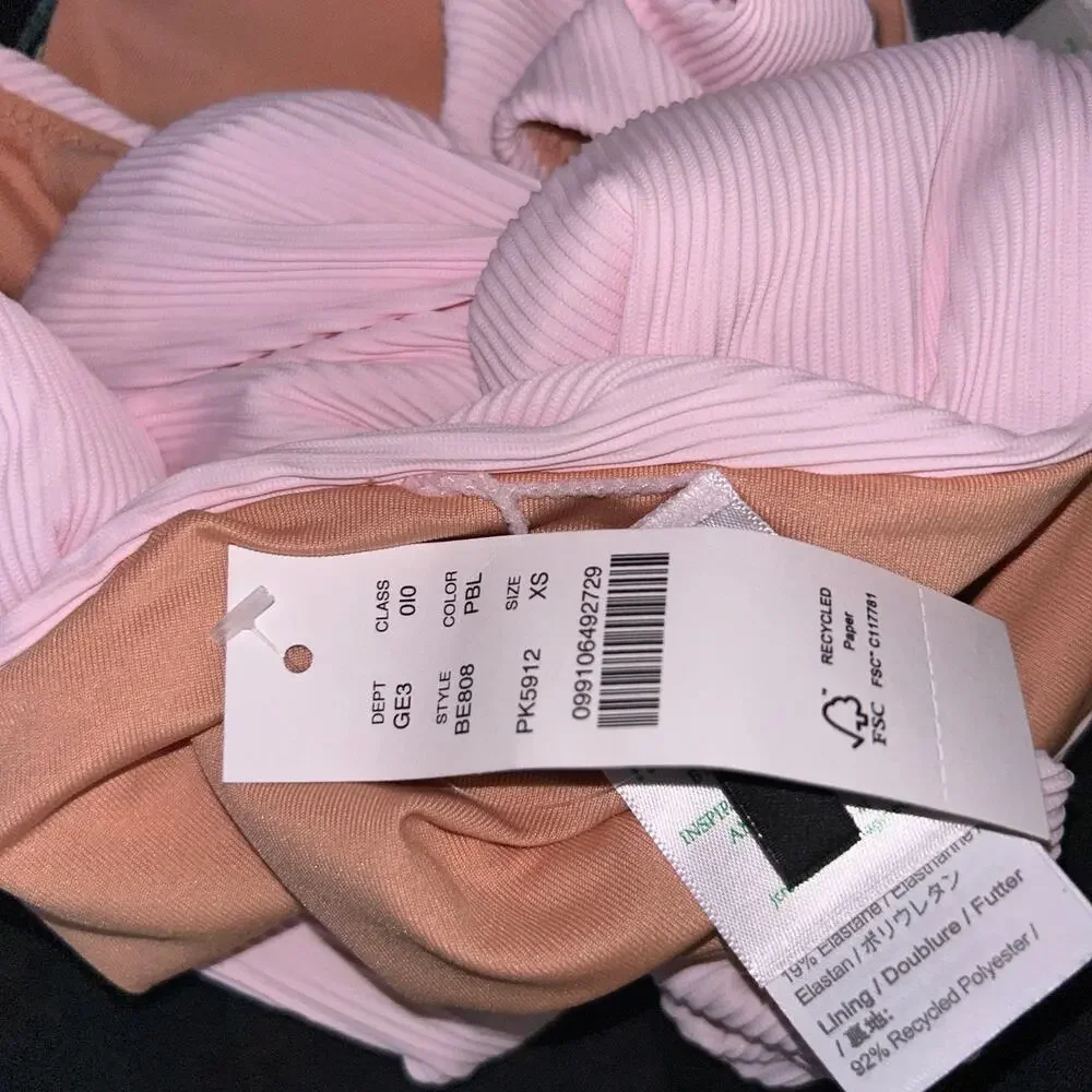 New J. Crew Pink Ribbed High Rise Cheeky Bikini Swim Bathing Suit Bottom Size XS